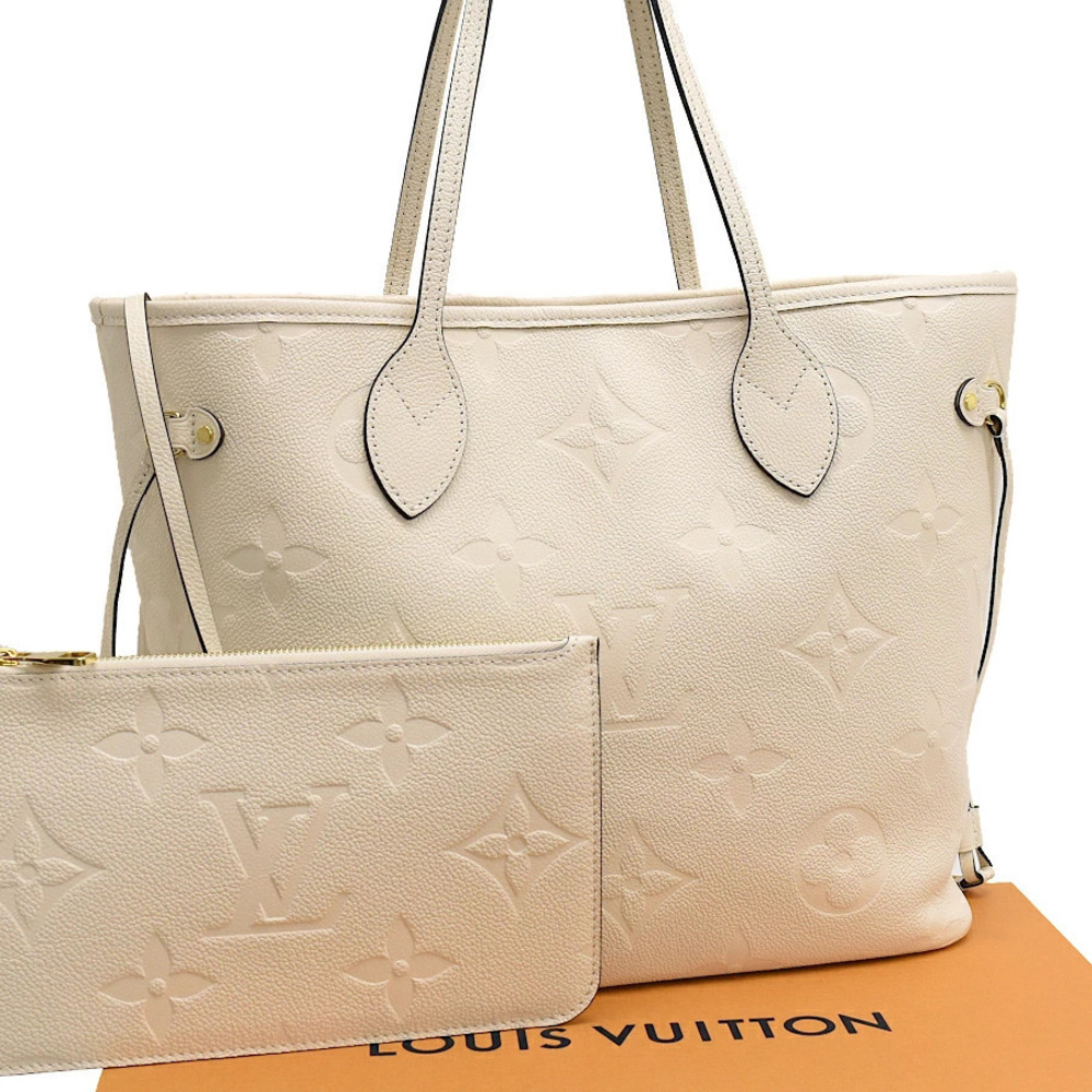 Louis Vuitton Neverfull Tote Bag Monogram Empreinte Leather Cream Beige Cream